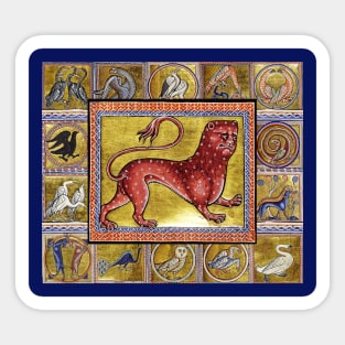 MEDIEVAL BESTIARY,LEOPARD, FANTASTIC ANIMALS IN GOLD RED BLUE COLORS Sticker